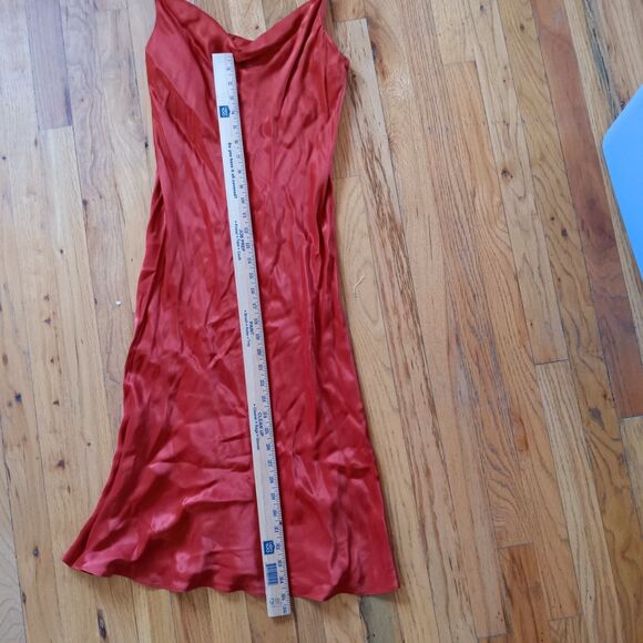 LOFT red satin slip dress boho midi spaghetti strap cowl S - Picture 7 of 7